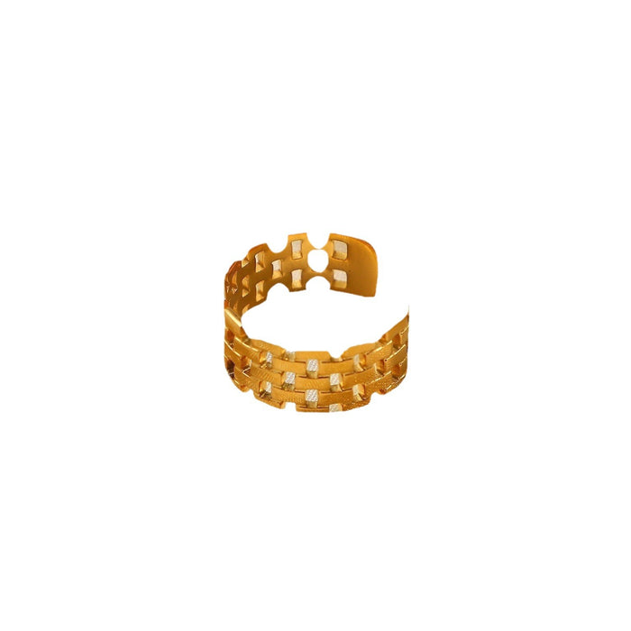 18K Gold Stainless Steel Woven Texture Ring with Oval Zircon