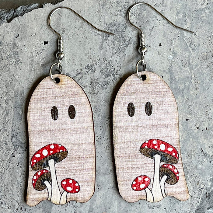 Wooden Ghost Pumpkin Earrings