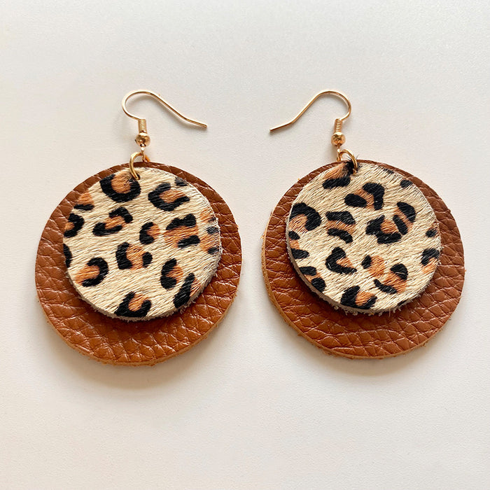 Pendientes de lágrima de cuero genuino con estampado de leopardo, diseño geométrico y de estrellas