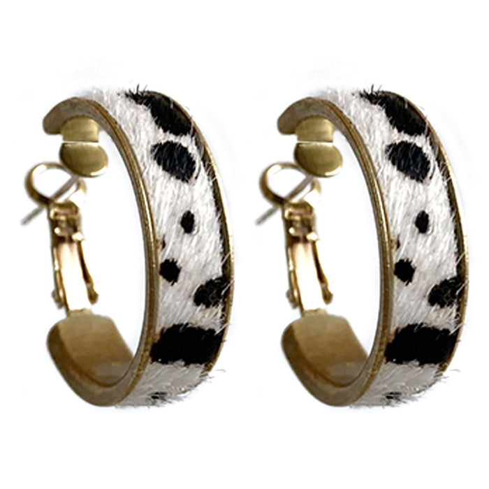 Simple Vintage Leopard Print Leather Hoop Earrings