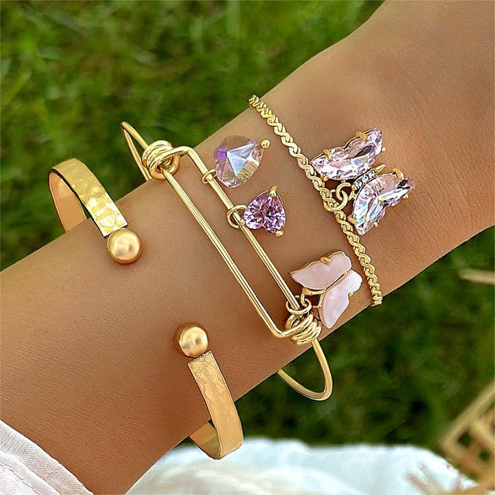 Butterfly and Geometric Heart Bracelet Set – Simple and Luxurious