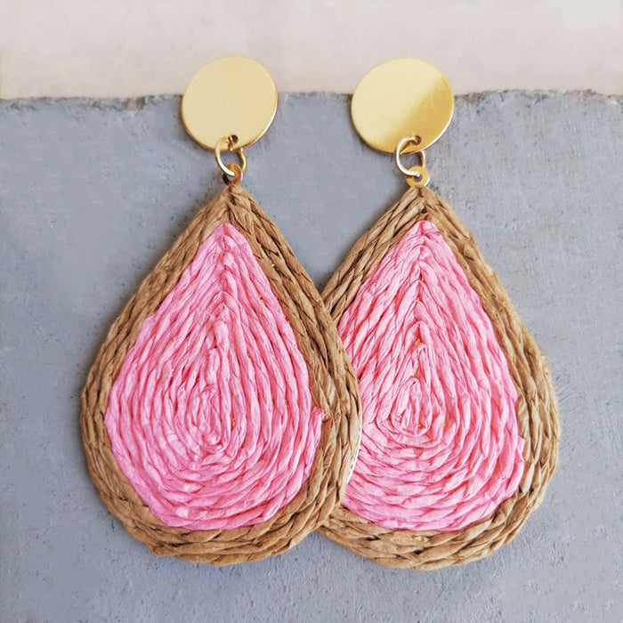 Handwoven Raffia Tassel Earrings in a Waterdrop Shape, Perfect for Colorful Summer Vacations