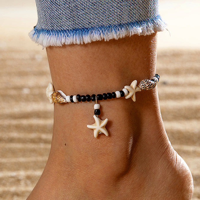 Simple Scallop and Tassel Multi-Layer Anklets - Four-Piece Foot Jewelry