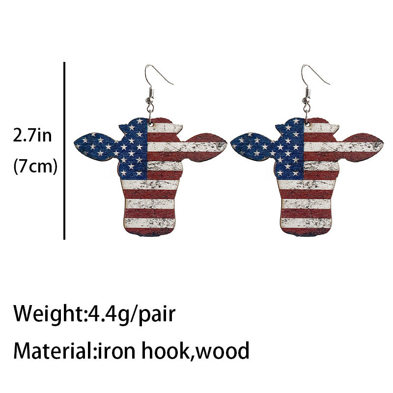 Wooden patriotic cow earrings