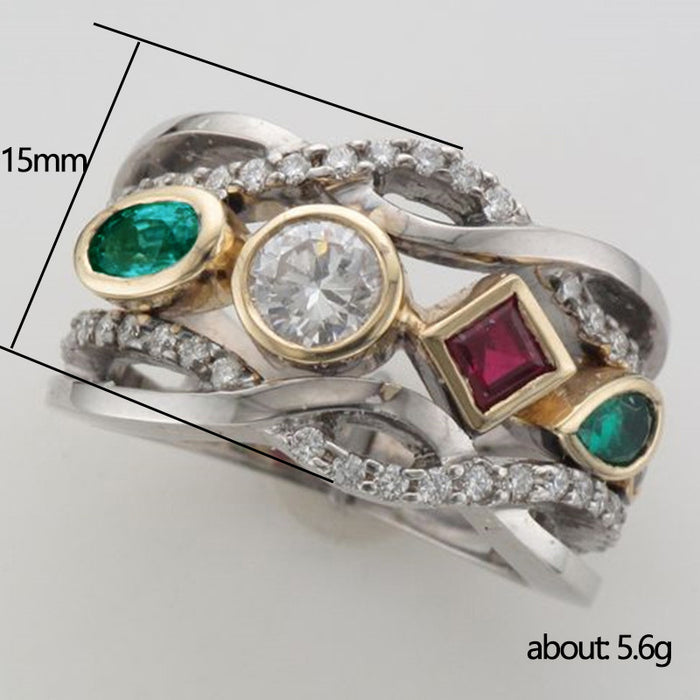 Gorgeous colored gemstone women's ring inlaid with zircon couple ring