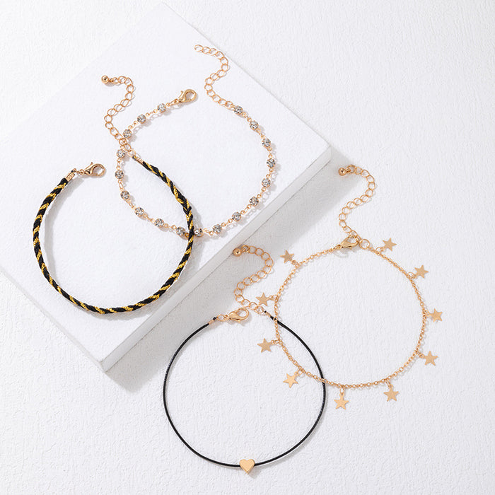 Minimalist Punk Metal Anklet Set - Gold Four-Layer Jewelry