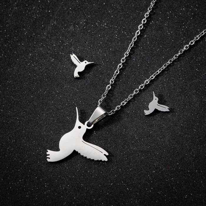 Bird pigeon pendant necklace earrings set, cute small animal stainless steel jewelry 2022 new