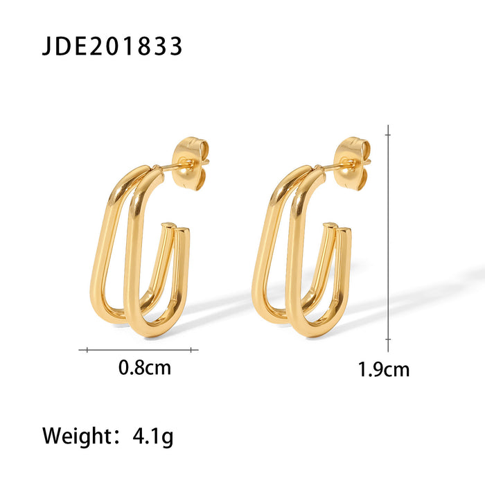 Trending 18K Gold Plated Stainless Steel Hoop Earrings - Double Layer Geometric Titanium Steel Earrings