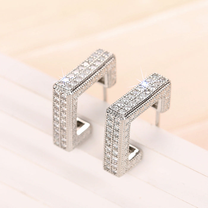 Heavy-duty geometric earrings, micro-inlaid diamond square earrings, luxury fashion earrings for women