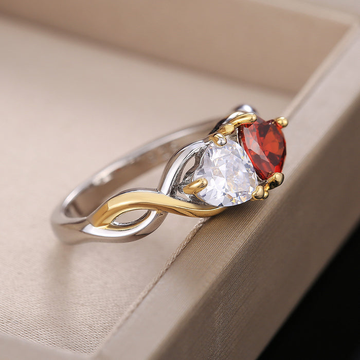 Heart to heart two-tone ring simple heart-shaped color separation ring