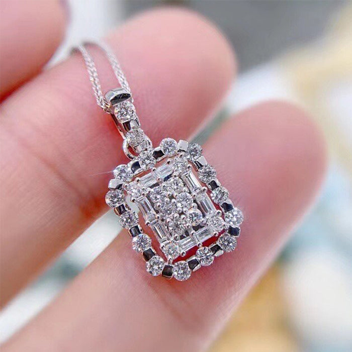 Hollow Square Diamond Pendant Women's Clavicle Necklace