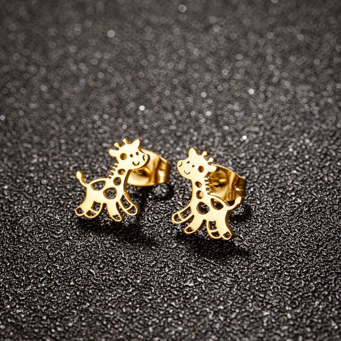 Cute Deer and Giraffe Stainless Steel Stud Earrings - Charming Animal Jewelry for Any Occasion