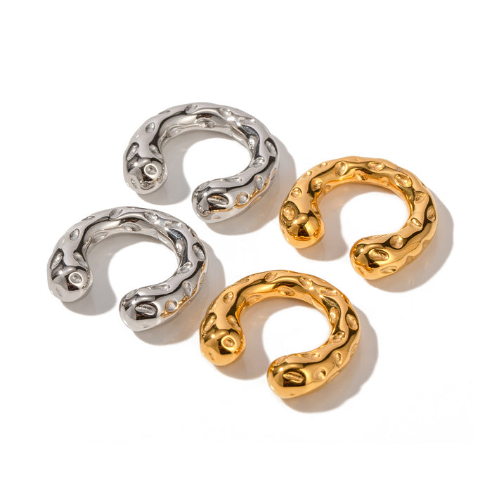 Trending European 18K Gold Plated Stainless Steel Hammered Clip-On Earrings - Delicate Non-Fading Jewelry for Women