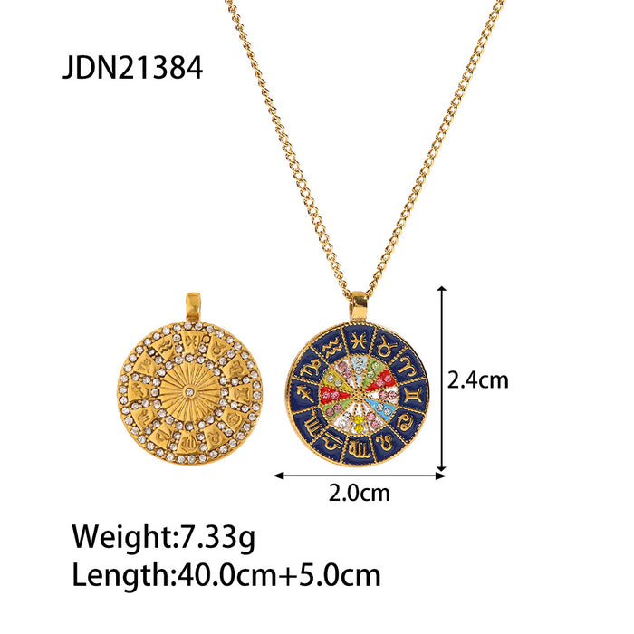 Trendy Non-Fading Titanium Steel Necklace - Zodiac Sign with Dripping Oil and Inlaid Zircon Pendant