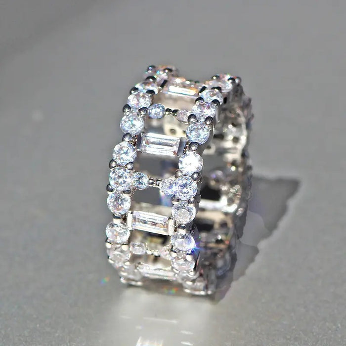 Women's hollow geometric zircon full diamond ring