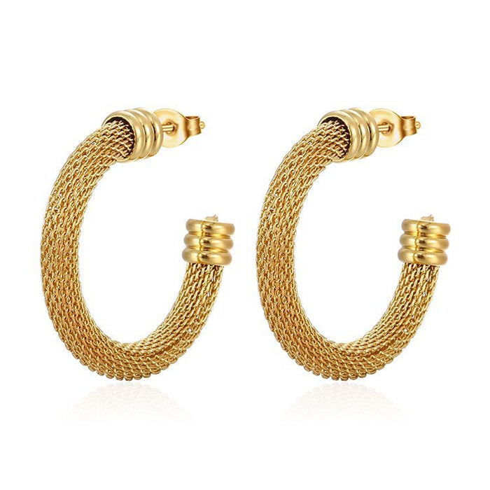 Round mesh chain earrings 18K gold stainless steel light luxury trend