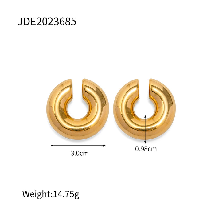 18K Solid Gold Stainless Steel Hollow Hoop Earrings - Non-Fading Trendy Jewelry