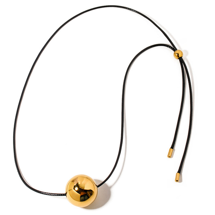 16K Gold-Plated Stainless Steel Rope Chain Necklace with Round Ball Pendant