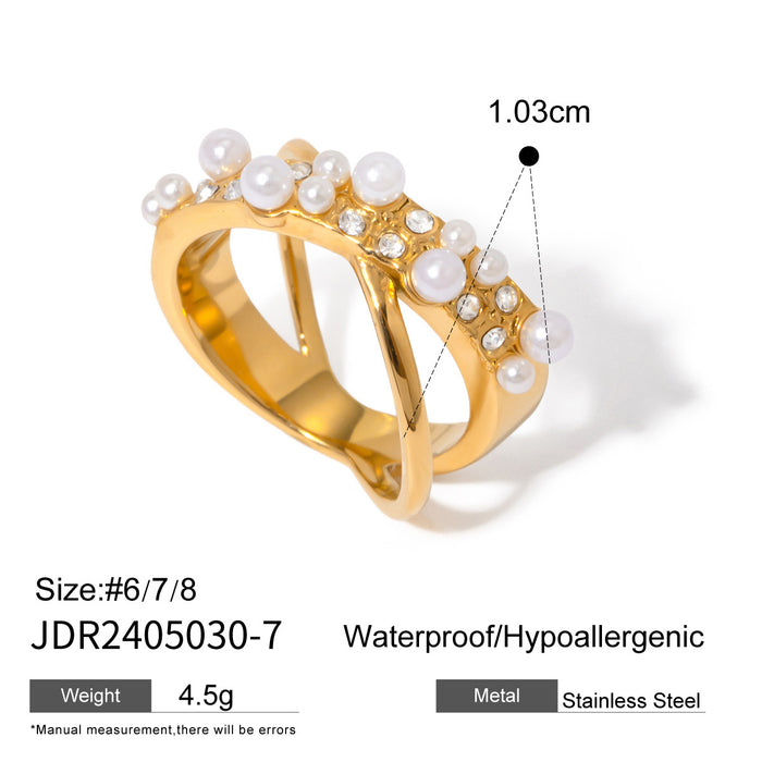 Stainless steel zircon pearl ring