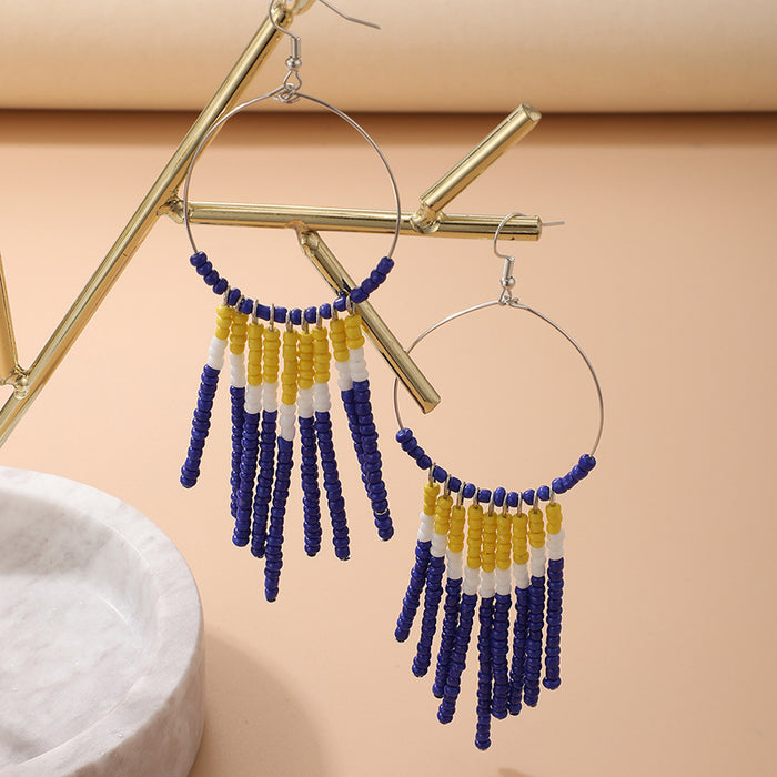 Beaded tassel colorful ethnic style earrings ear hooks