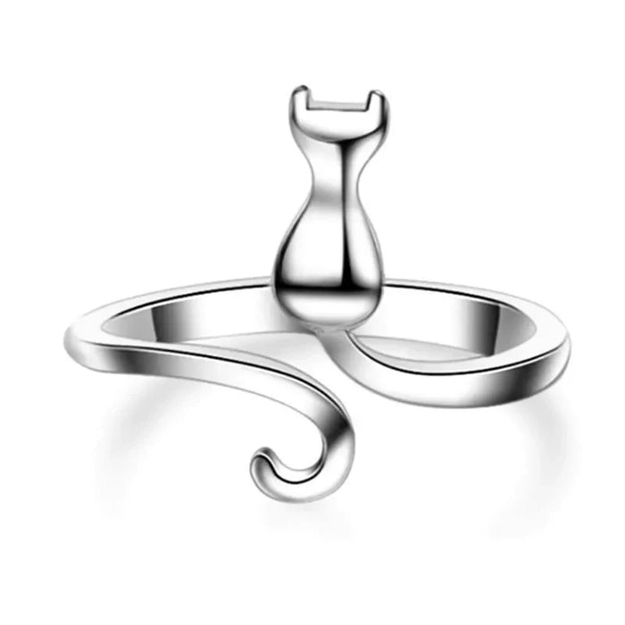 Lindo anillo abierto con orejas de gato, anillo de dibujos animados de animales pequeños