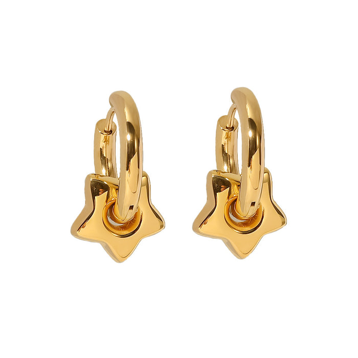 18K Gold Plated Stainless Steel Earrings - Star Shaped Pendant Design