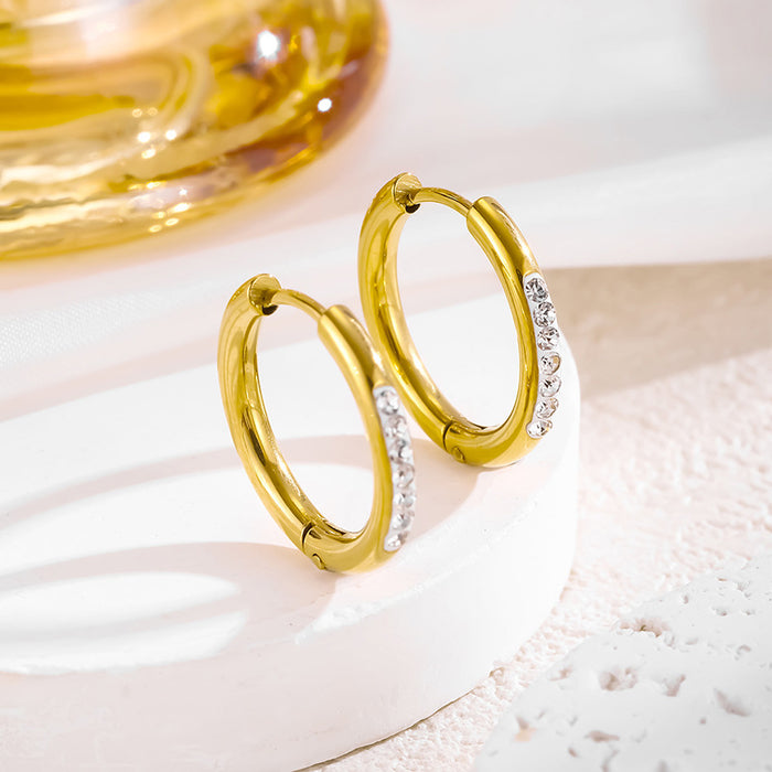 Wholesale stainless steel 18K gold round zircon-set earrings and studs