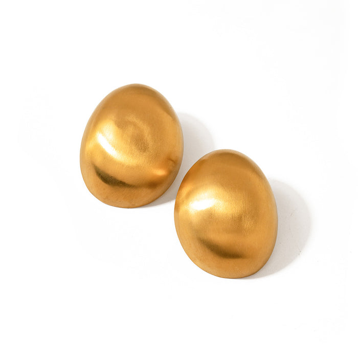 18K Gold Plated Stainless Steel Matte Oval Earrings - Simple Stylish Jewelry