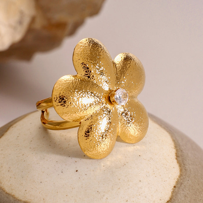 18k gold stainless steel flower brushed ring