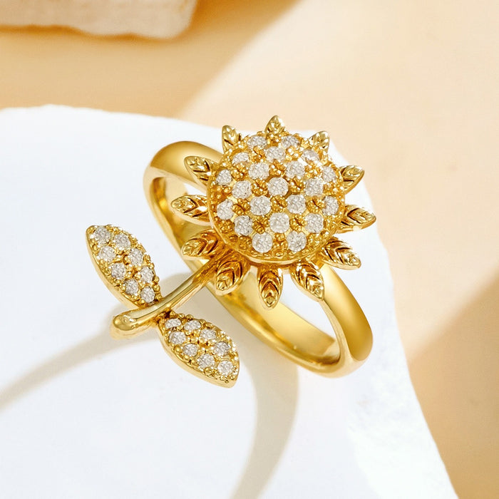 Wholesale zircon sunflower open ring