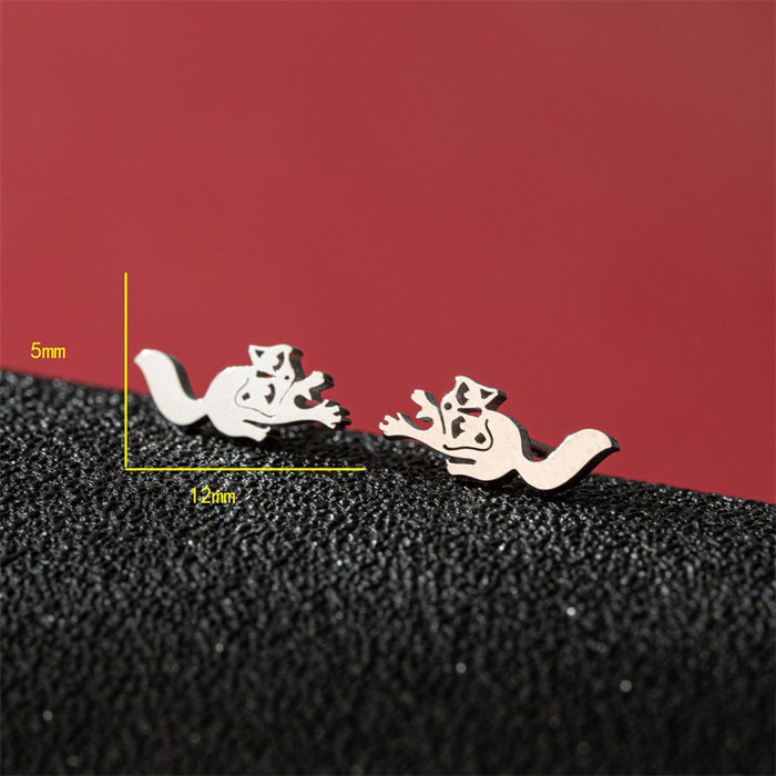 Fox and Raccoon Stainless Steel Stud Earrings - Cute and Playful Animal Jewelry