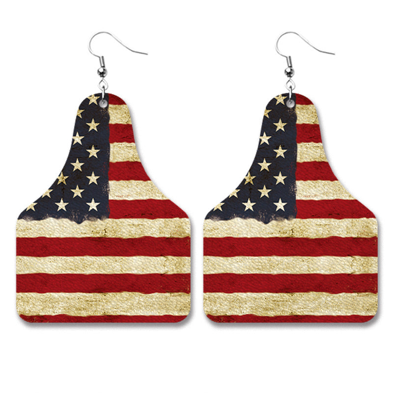 American Flag Thunderbird PU Leather Earrings with Geometric Design