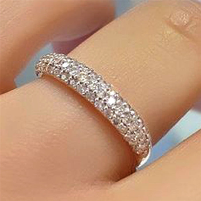 Full diamond three-row zircon couple ring design stacking ring