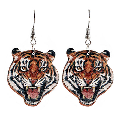 Wooden animal tiger earrings