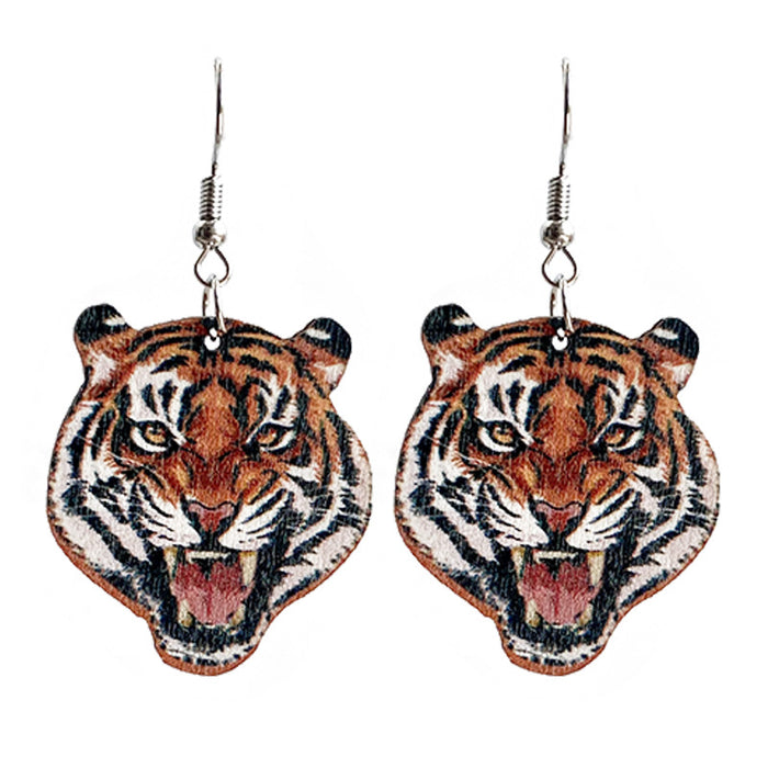 Wooden animal tiger earrings