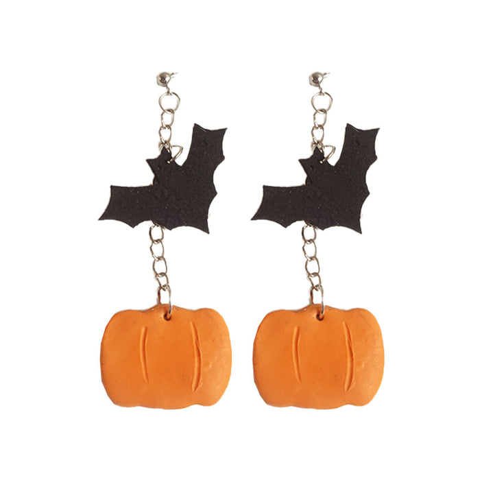 Halloween Clay Earrings - Ghost, Pumpkin, Bat, Cat, and Moon Designs