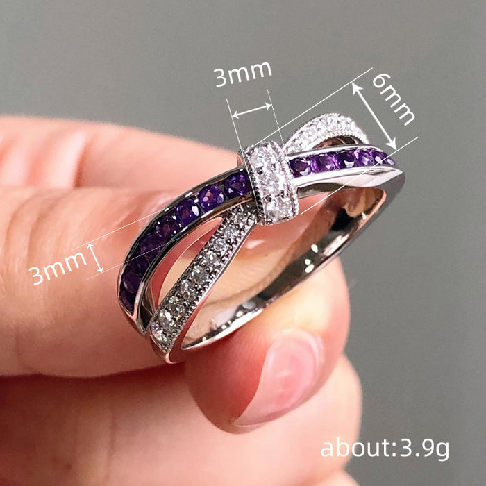 Anillo de lazo morado de moda europea y americana