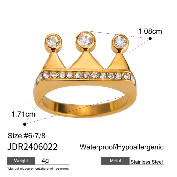 Stainless steel crown rhinestone zircon ring
