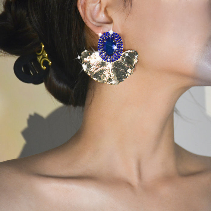 Oval Flower Rhinestone Earrings - Exaggerated Colorful Dangles for a Chic Look