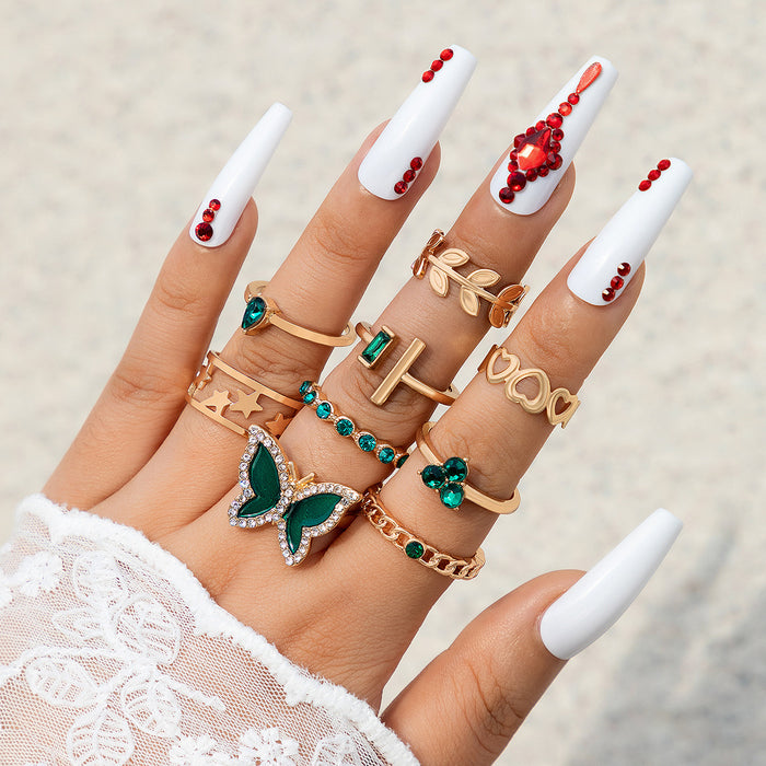 Juego de anillos con hojas y corazones: 9 anillos geométricos con forma de mariposa para mujer