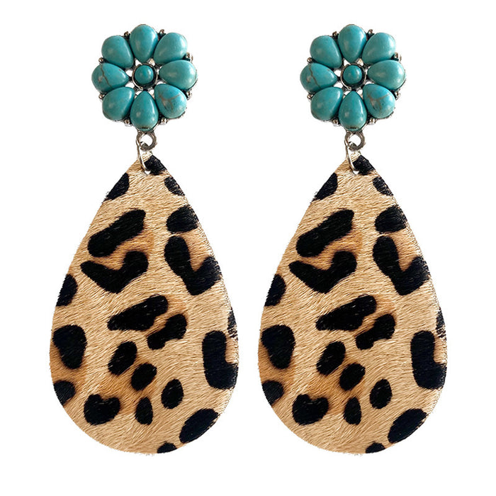 Western Leopard and Cow Print Leather Earrings with Bohemian Style