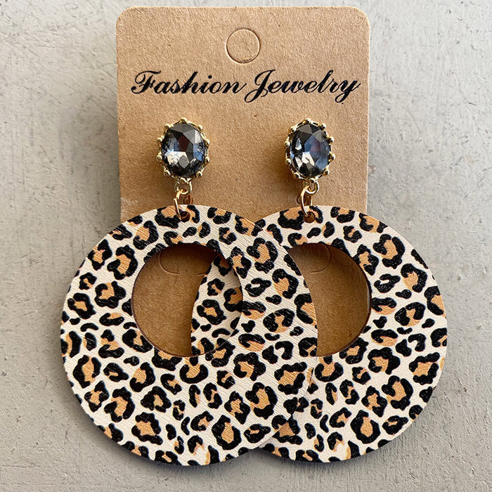 Wooden leopard print earrings