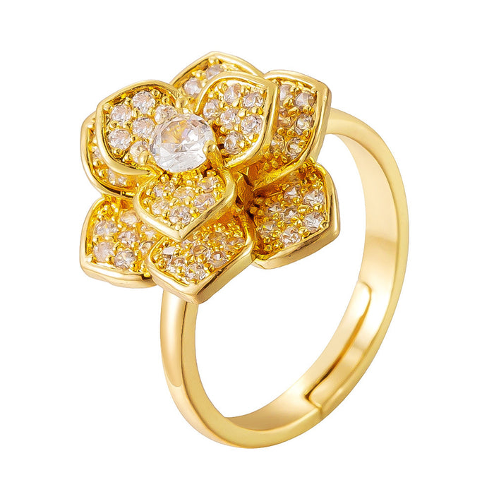 Wholesale copper micro-painted zircon flower rotating open ring