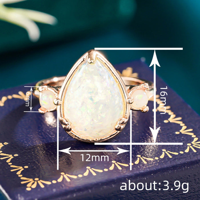 Women's teardrop imitation opal minimalist ring