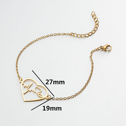 Geometric love pendant bracelets, creative girls stainless steel heartbeat bracelets wholesale