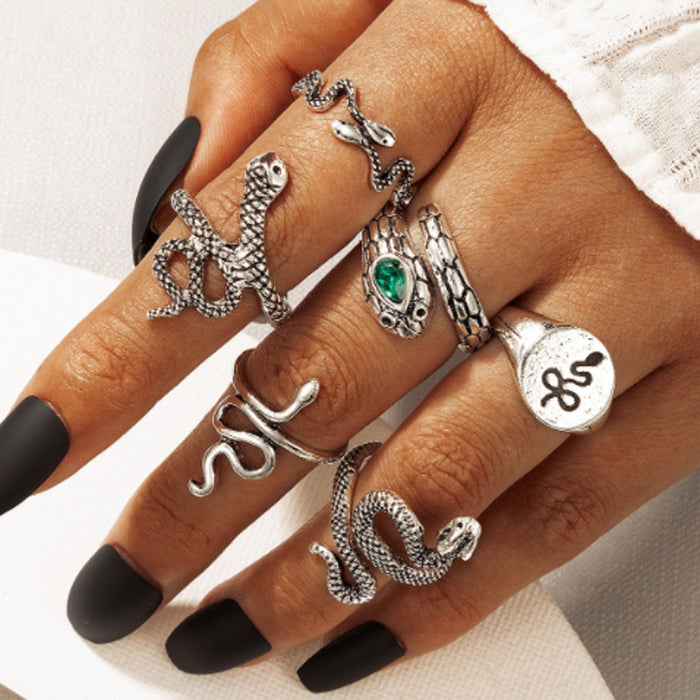 Fashionable geometric snake ring set of 6, creative zodiac design