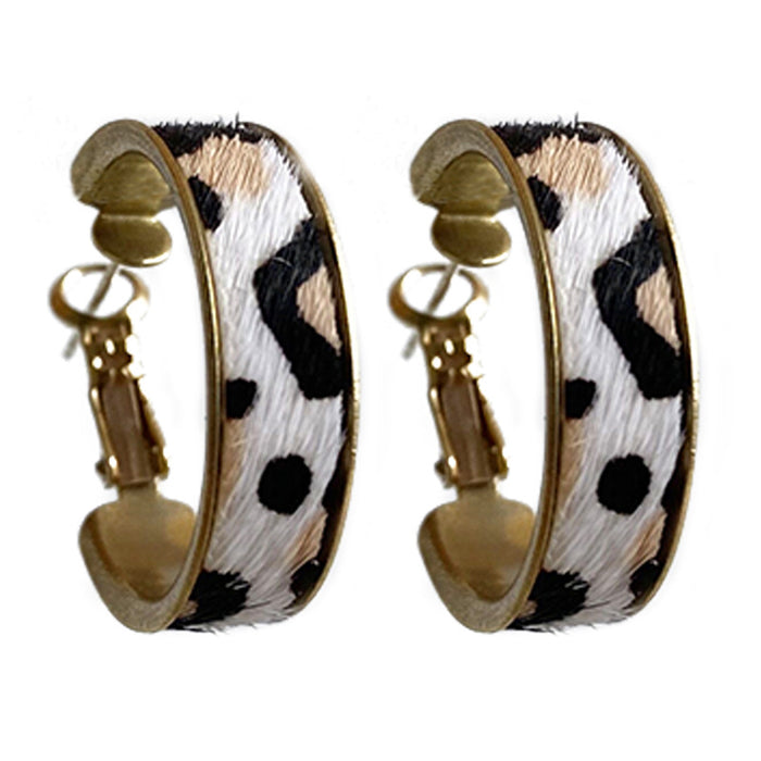 Simple Vintage Leopard Print Leather Hoop Earrings