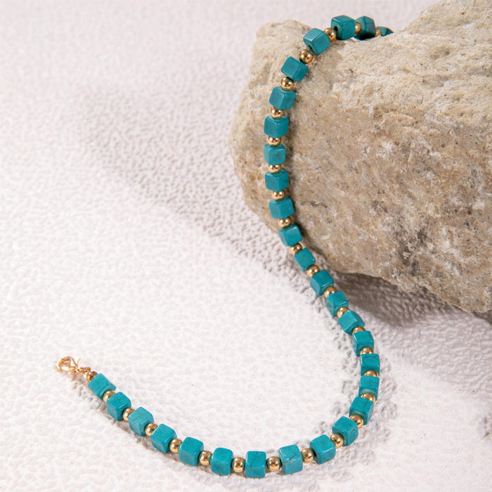 French Vintage Turquoise Beaded Necklace with Simple Design