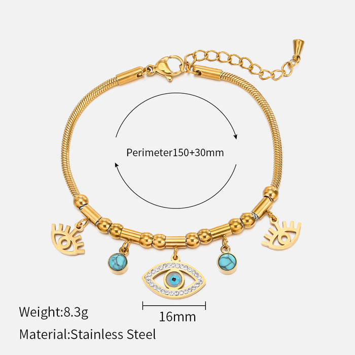 Gold Plated Stainless Steel Heart/Eyes Bracelet （Minimo de compra 2） - wallojewerly 