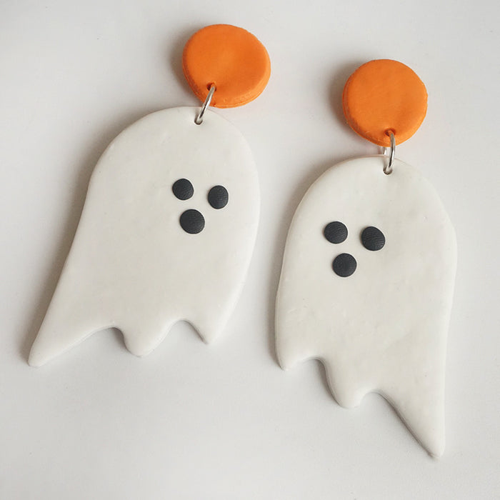 Halloween Clay Earrings - Ghost, Pumpkin, Bat, Cat, and Moon Designs